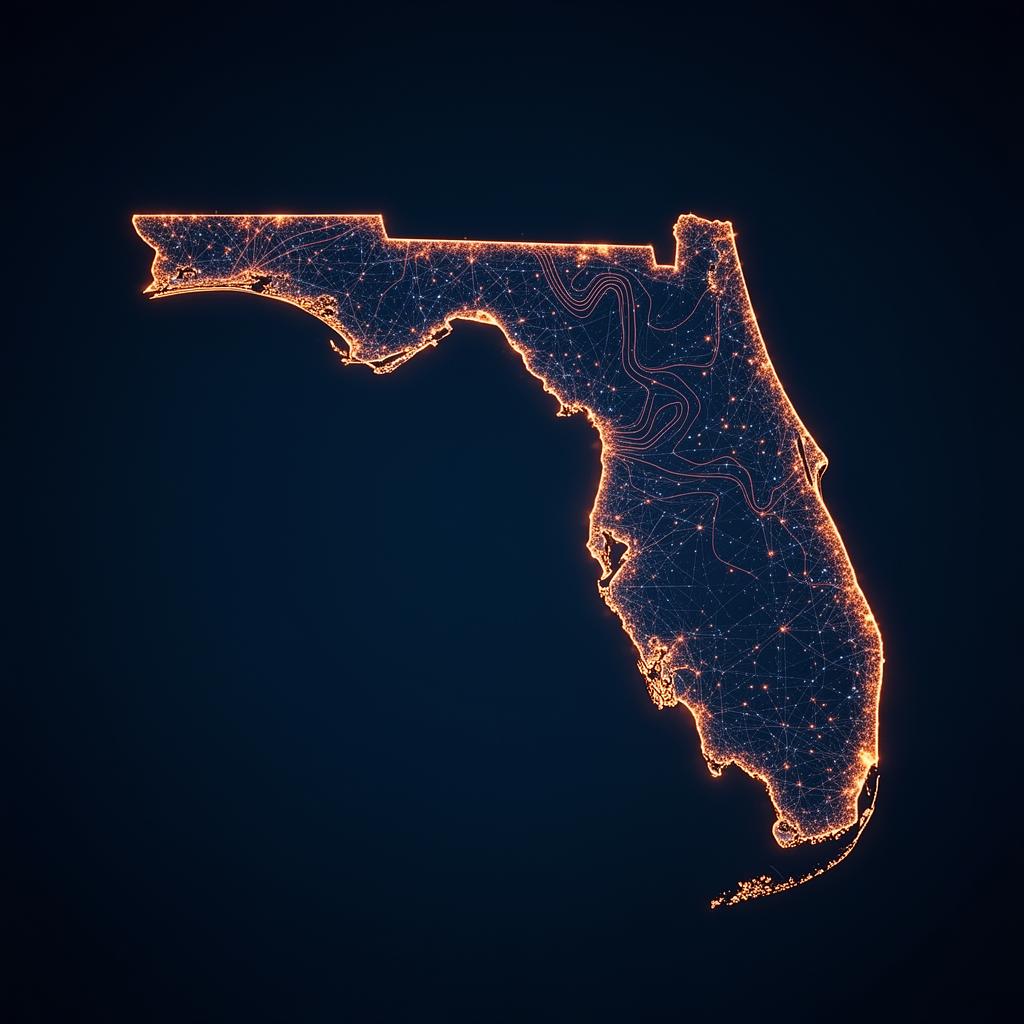 Florida map rendered as a network of glowing data points